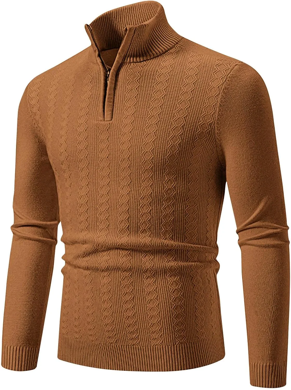 

Мужской свитер с воротником стойкой и кабельной вязкой, Slim Fit, Plus Size Dgoopd