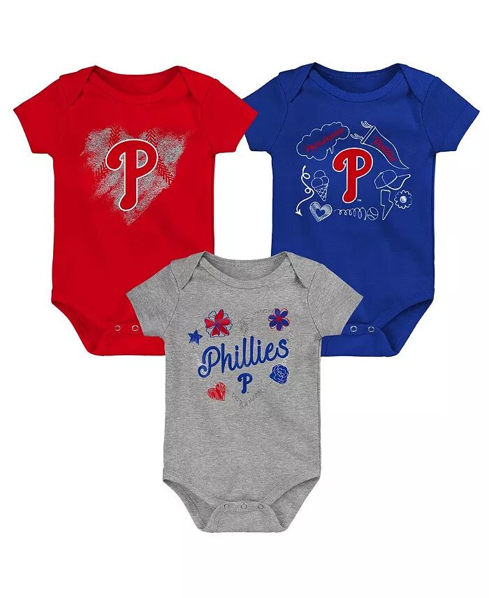 

Комплект из 3 боди Philadelphia Phillies для новорожденных и младенцев красного, королевского и серого цвета Outerstuff