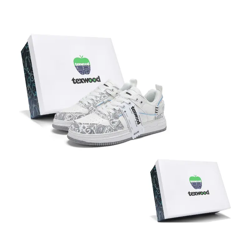 

TEXWOOD Антискользящие и износостойкие низкие скейтерские кроссовки для мужчин с увеличенным покрытием White Silver Box, цвет White Silver Box