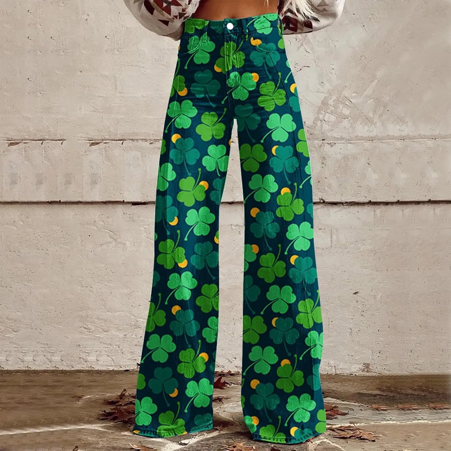 Брюки с принтом Shamrock Irish Clover зеленовато-черный — фото 3