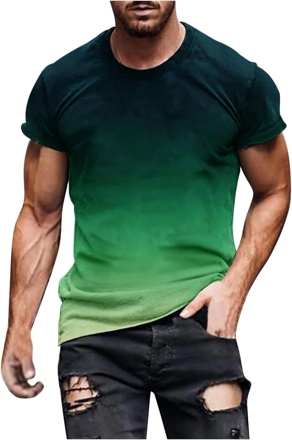 

Футболка с длинным рукавом для мужчин, Casual Gradient Tie Dye, Muscle Fitted hlysgo