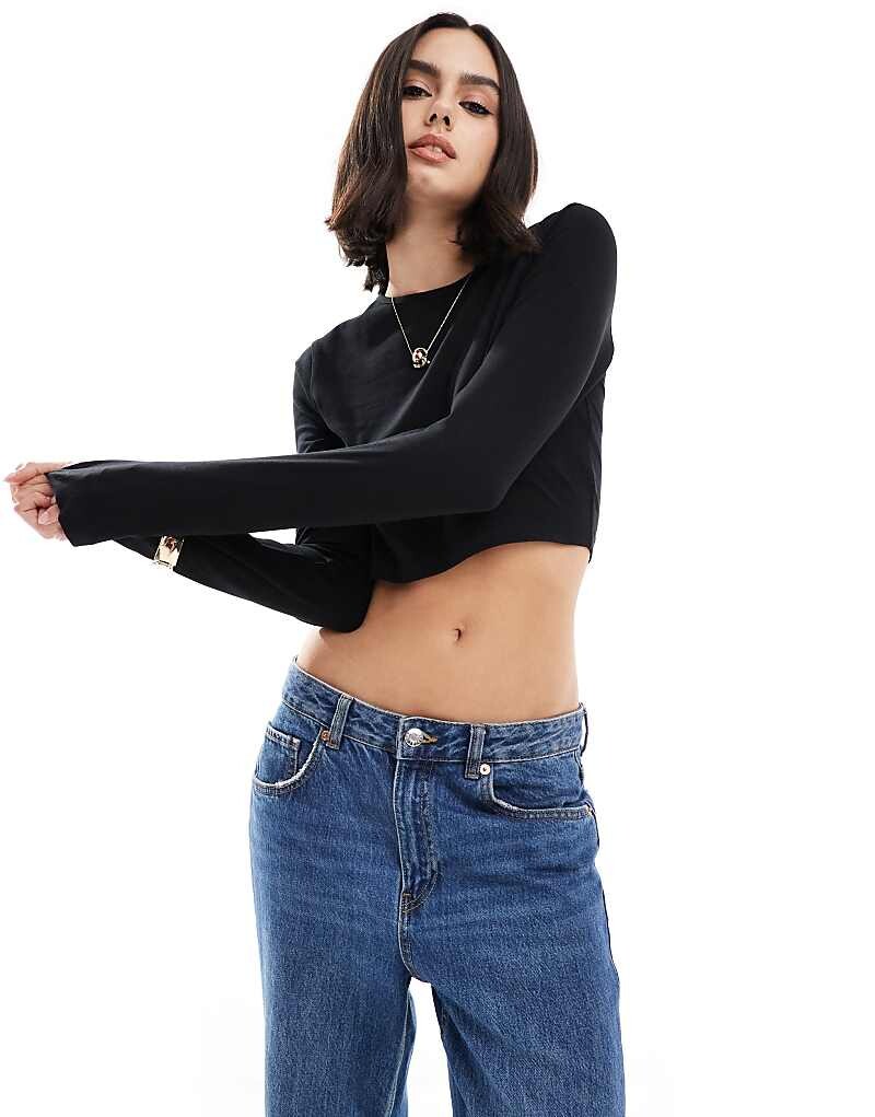 

Threadbare Короткая черная футболка с длинными рукавами