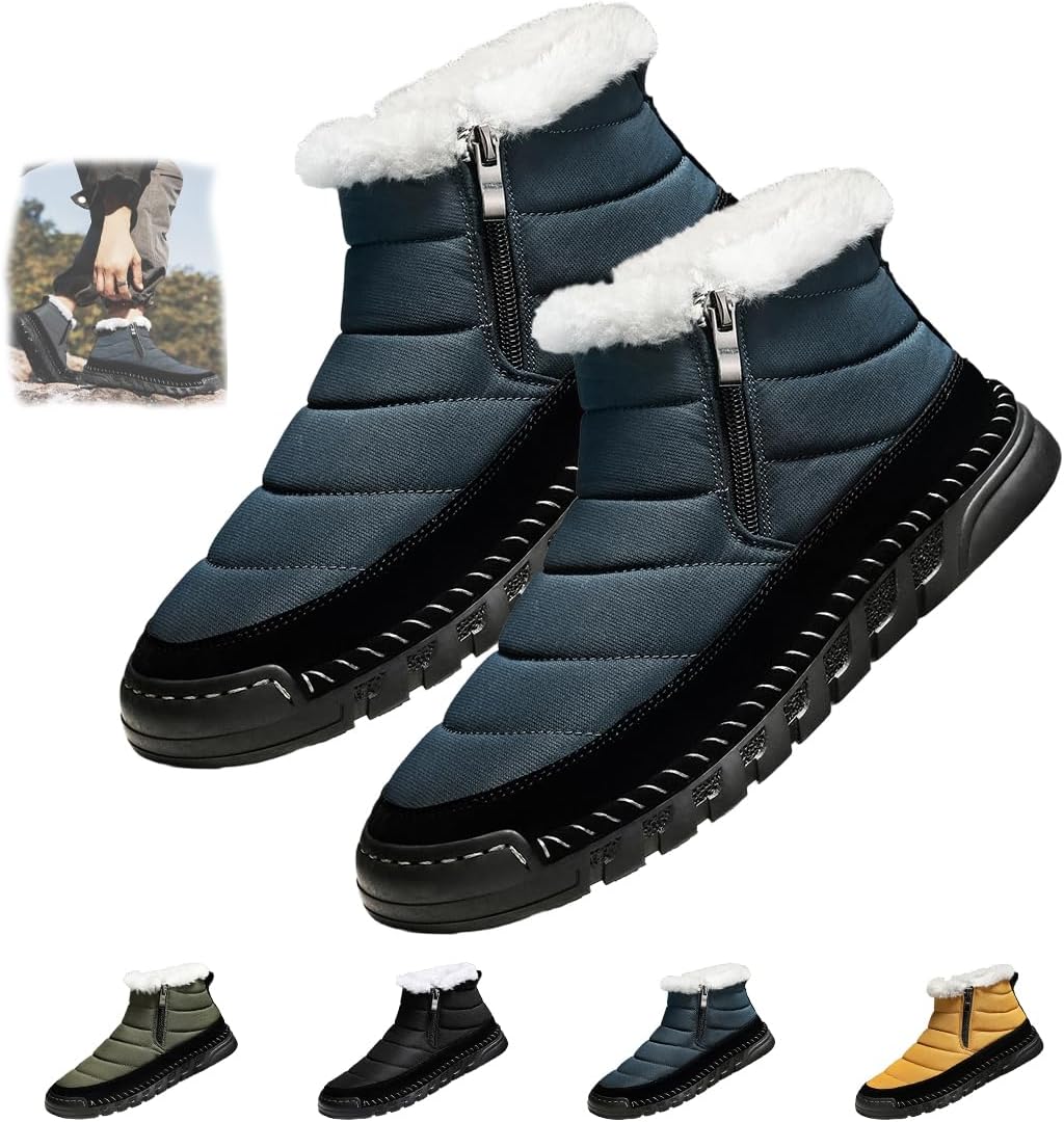 

Мужские зимние ботинки с водонепроницаемой теплоизоляцией, с искусственным мехом, удобные для ходьбы, ботинки без шнурков, легкие термо-ботинки Generic, синий