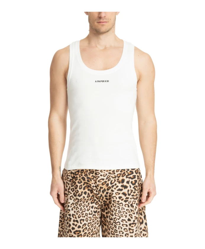 

Футболка без рукавов с животным принтом и разноцветным логотипом. A Paper Kid, белый