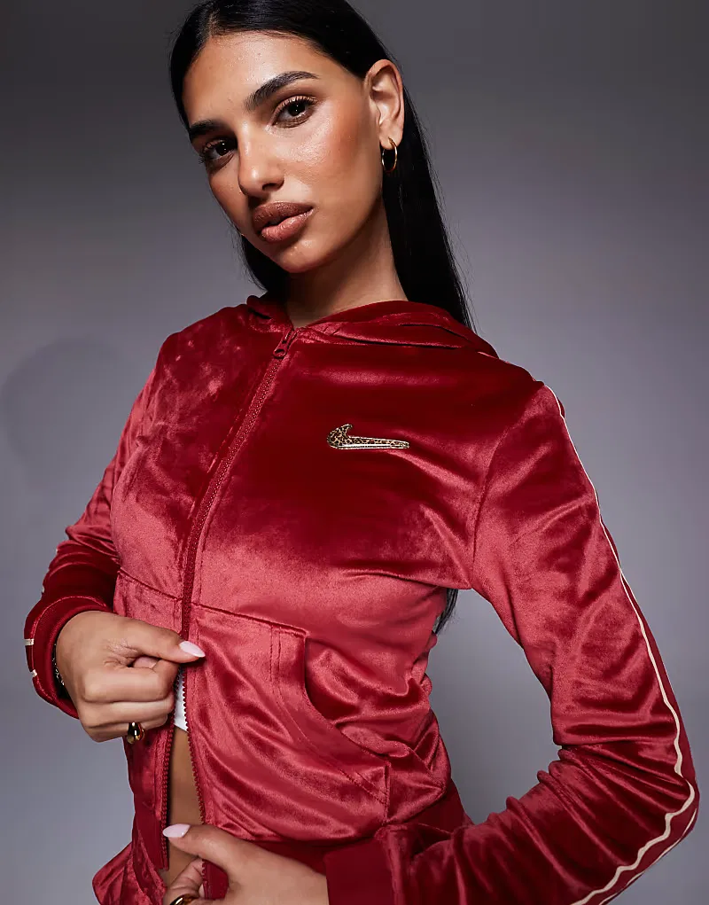 Худи Nike из велюра на молнии, красный — фото 3