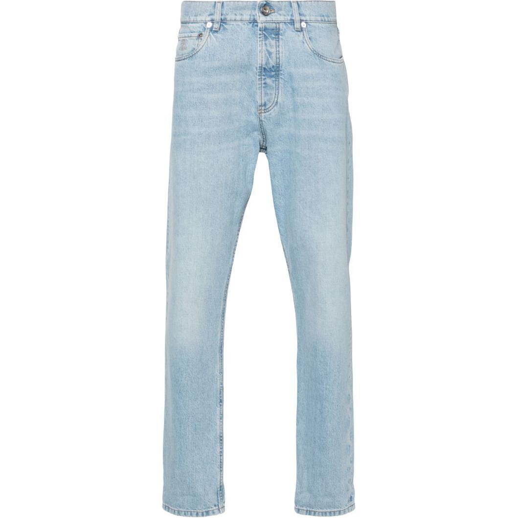 

Джинсы с логотипом на заплатке, сужающиеся к низу Brunello Cucinelli, светло-голубой