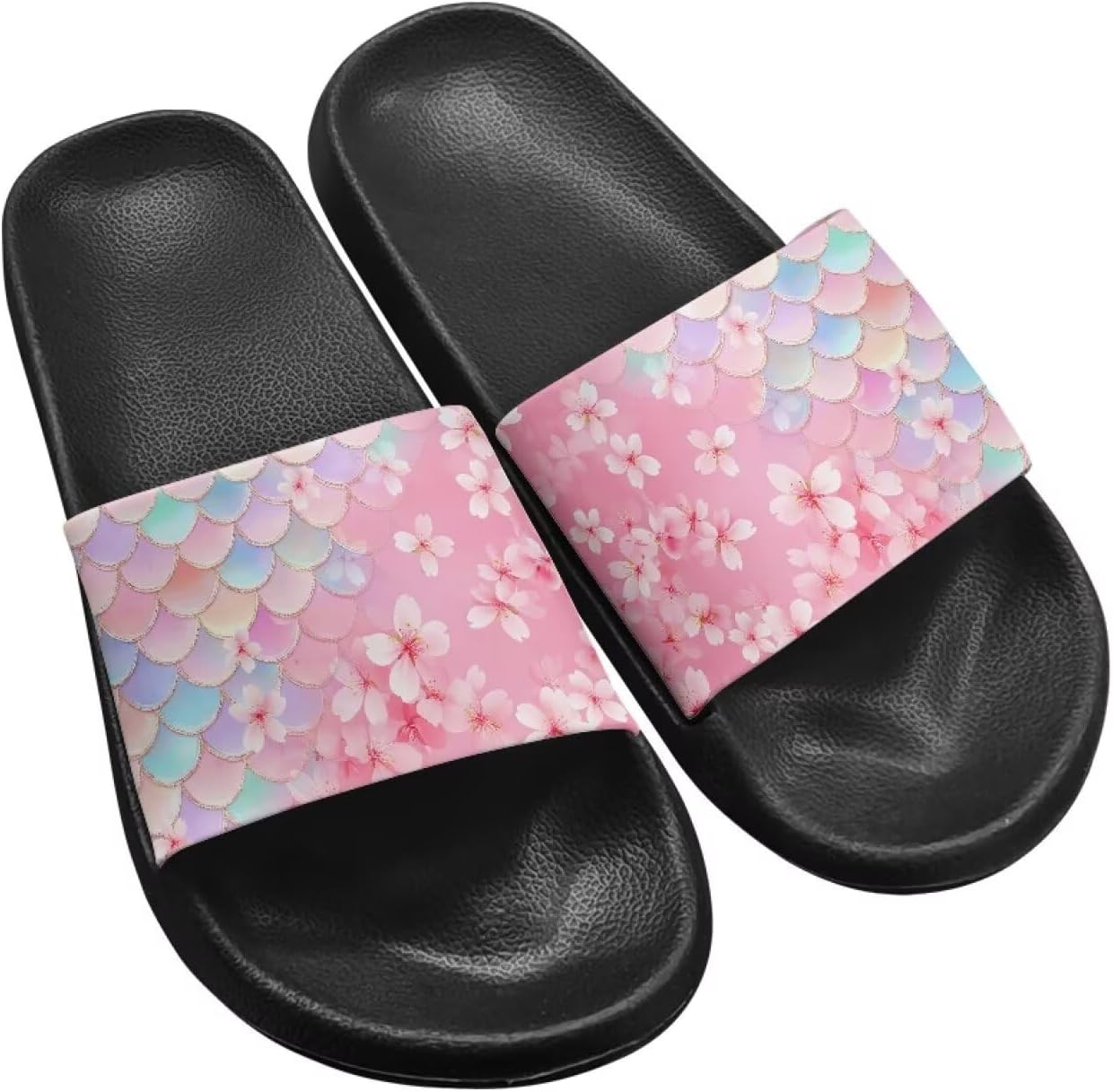 

Тапочки Hechitok для женщин и мужчин, домашние тапочки, шлепанцы для душа, слайды, банные сандалии, легкие, противоскользящие, легко чистятся, Mermaid Scales Floral