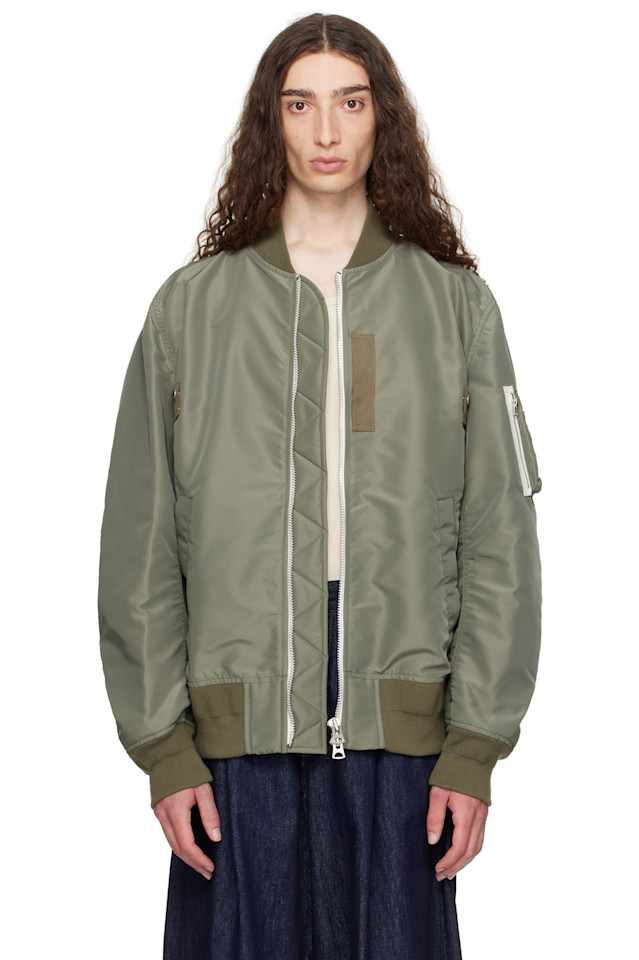 

Нейлоновая бомбер куртка в рубчик Sacai, хаки