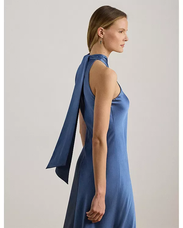 Коктейльное платье с бретельками из атласа Charmeuse Ralph Lauren, Blue — фото 4