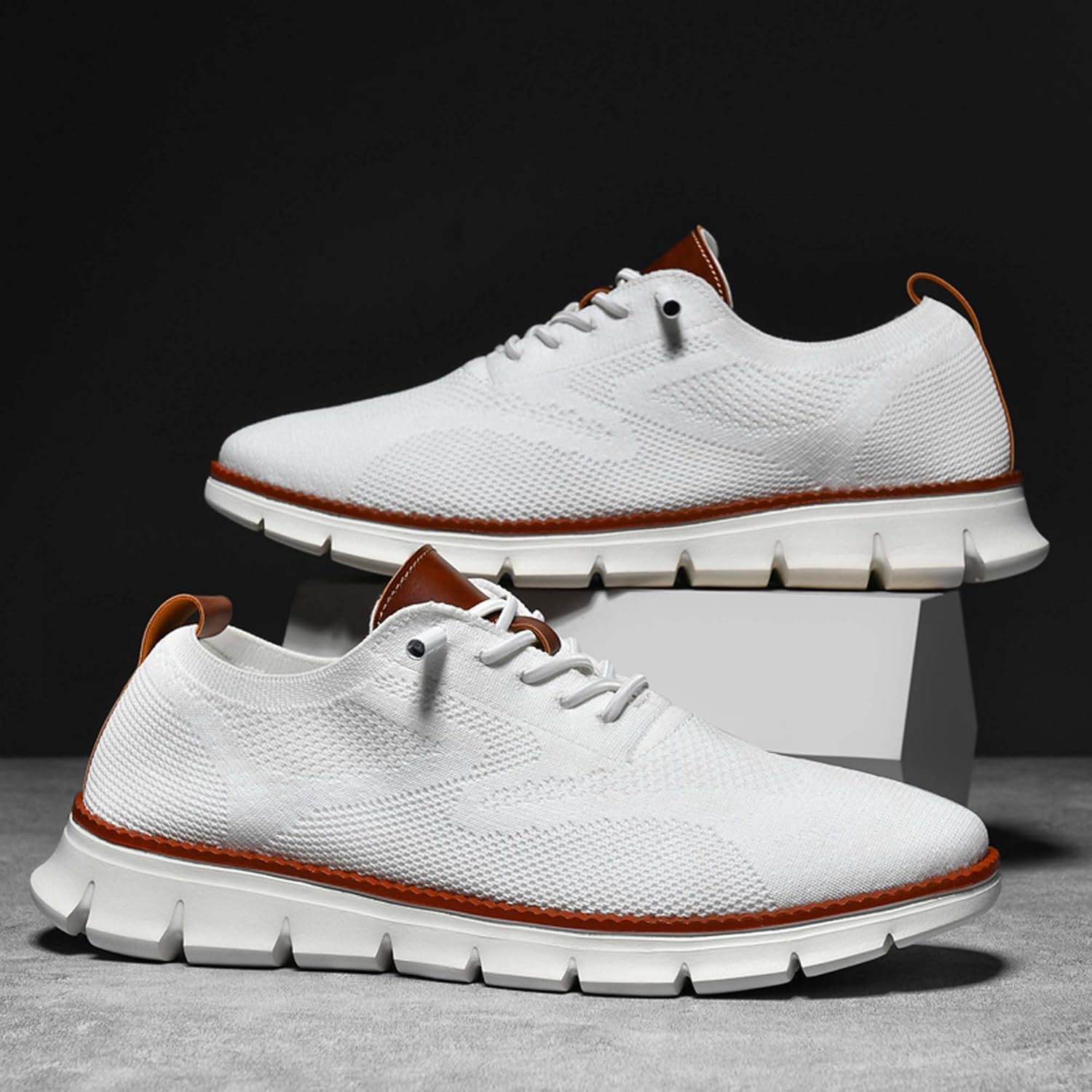 Мужские сетчатые кроссовки, легкие лоферы, повседневные шнурованные прогулочные туфли, дышащие классические деловые туфли с комфортной мягкой подошвой, обувь для отдыха на открытом воздухе Dzbajrqm, белый — фото 4