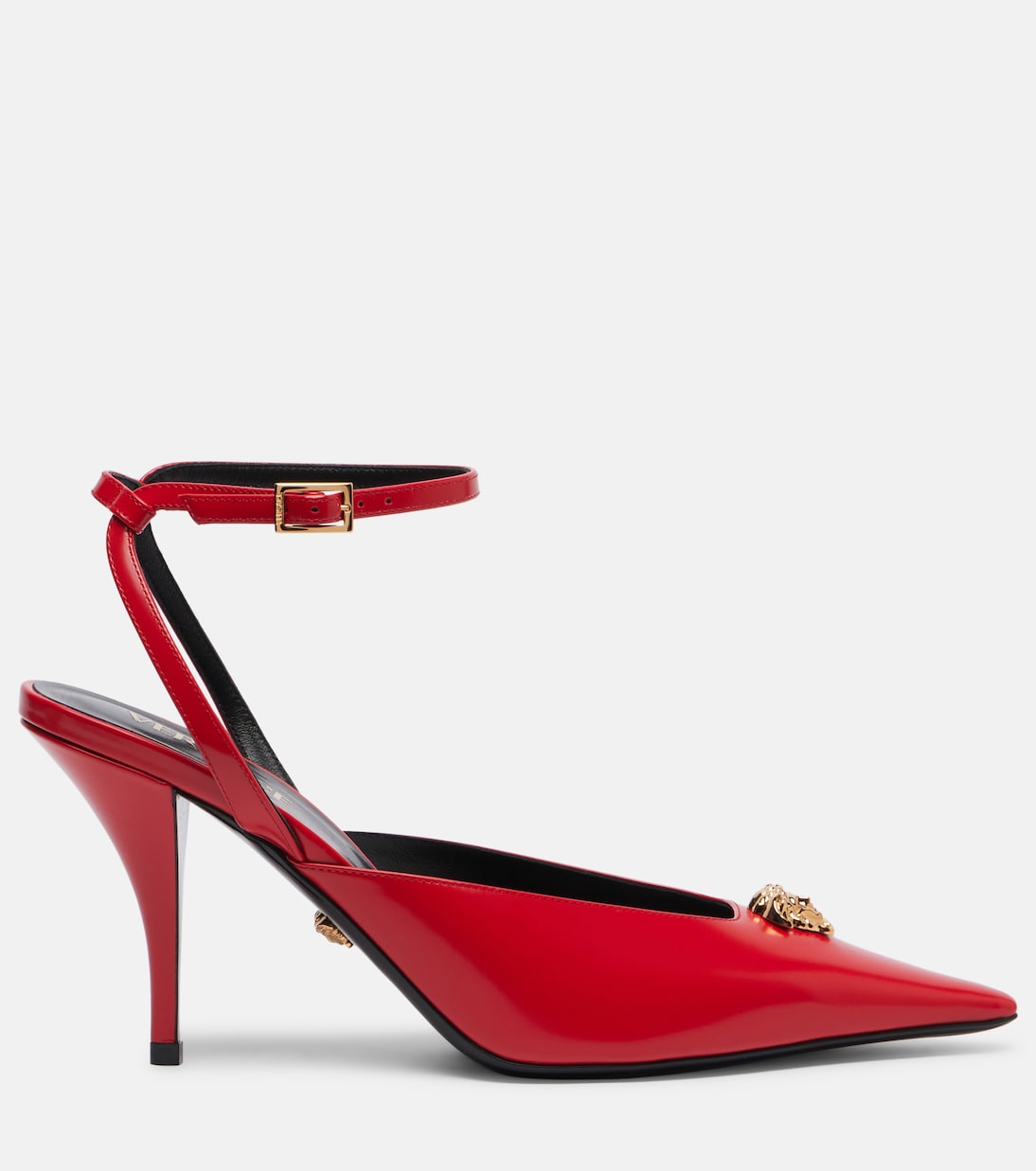 Туфли-лодочки La Medusa 85 из кожи с открытой пяткой Versace, Red-Versace Gold — фото 4