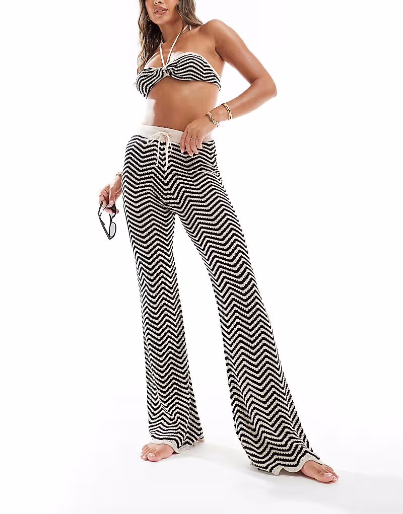 

Трикотажные пляжные брюки в однотонную полоску Asos Design