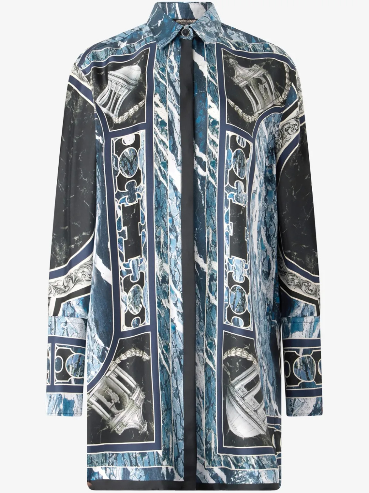 

Шелковая длинная рубашка Roberto Cavalli, синий