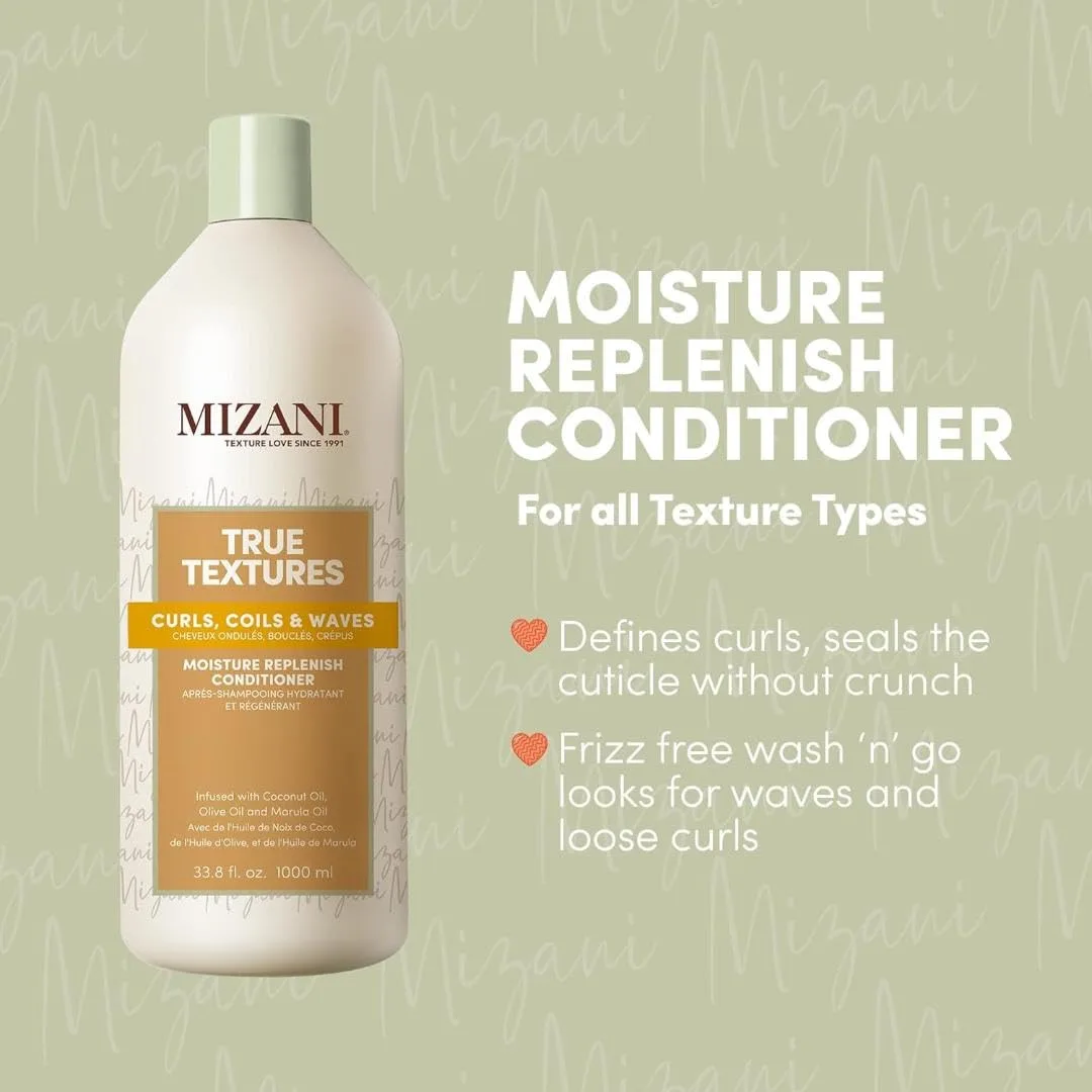 Кондиционер Mizani True Textures Moisture Replenish - Глубоко увлажняющий кондиционер для кудрявых волос с кокосовым и оливковым маслом, против пушистости, без силиконов и парабенов. 1000 мл (.), olive — фото 3