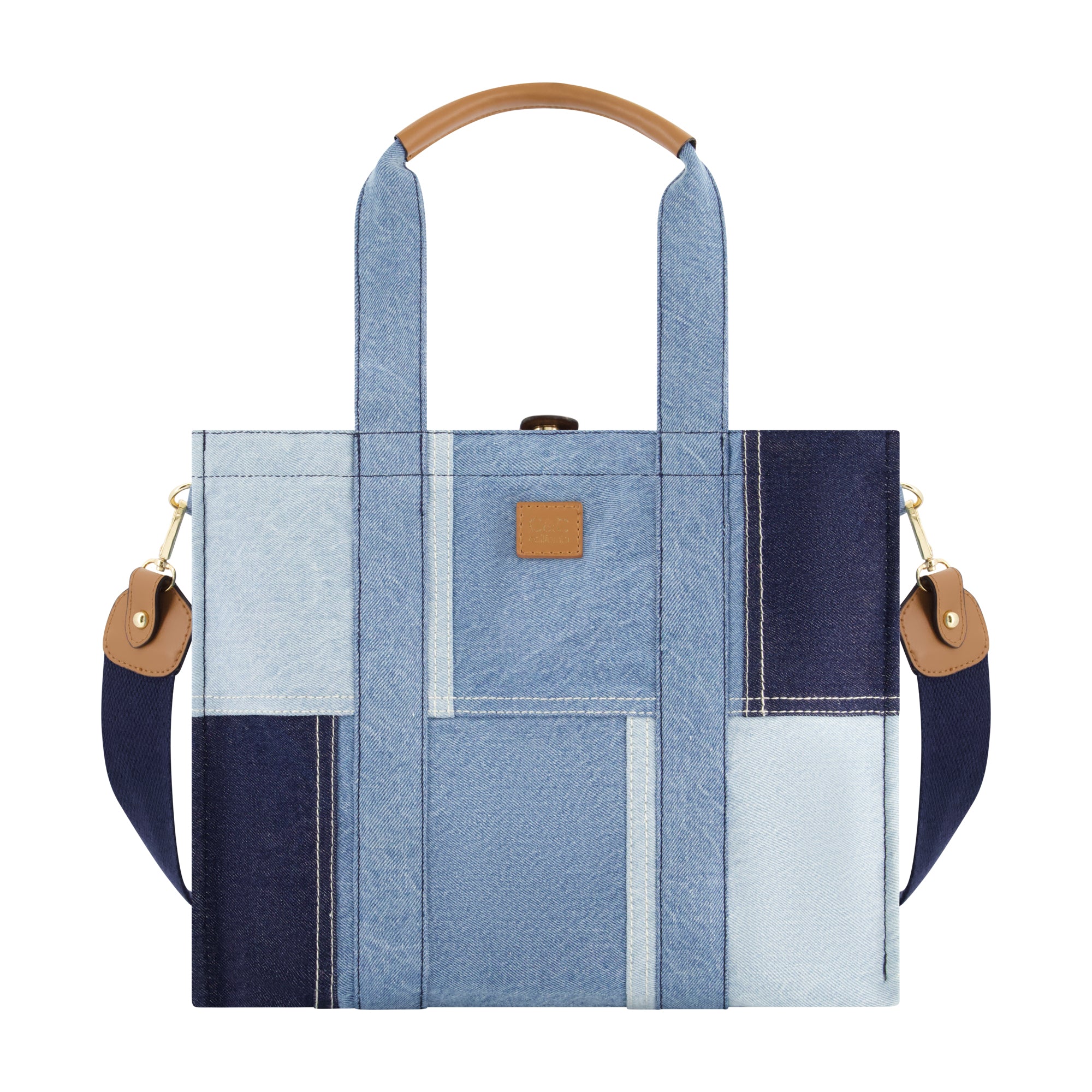 

C & C California Средняя джинсовая сумка-тоут в стиле пэчворк с карманом, цвет denim