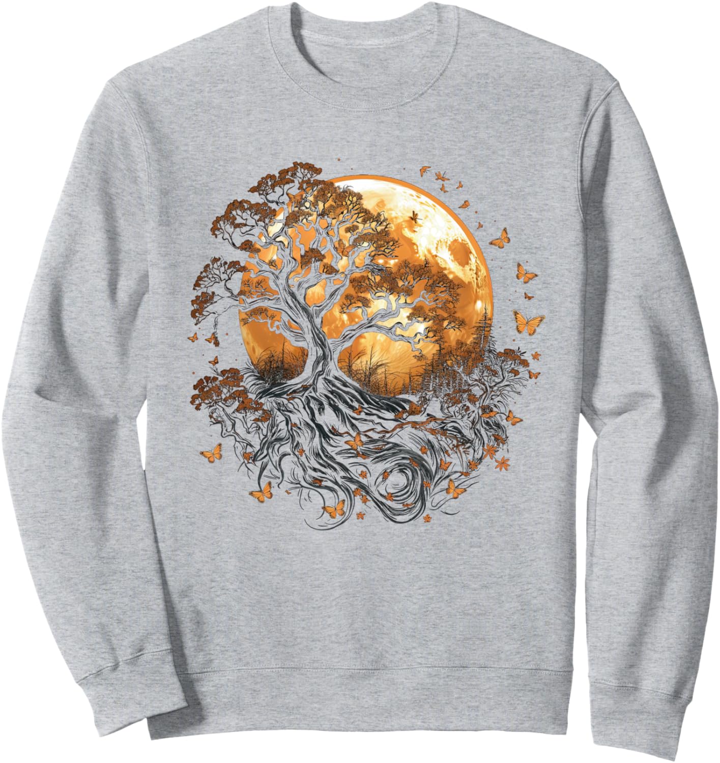 

Осенняя толстовка с изображением осенних листьев, дерева и бабочки Autumn Design With Butterflies And Trees, серый