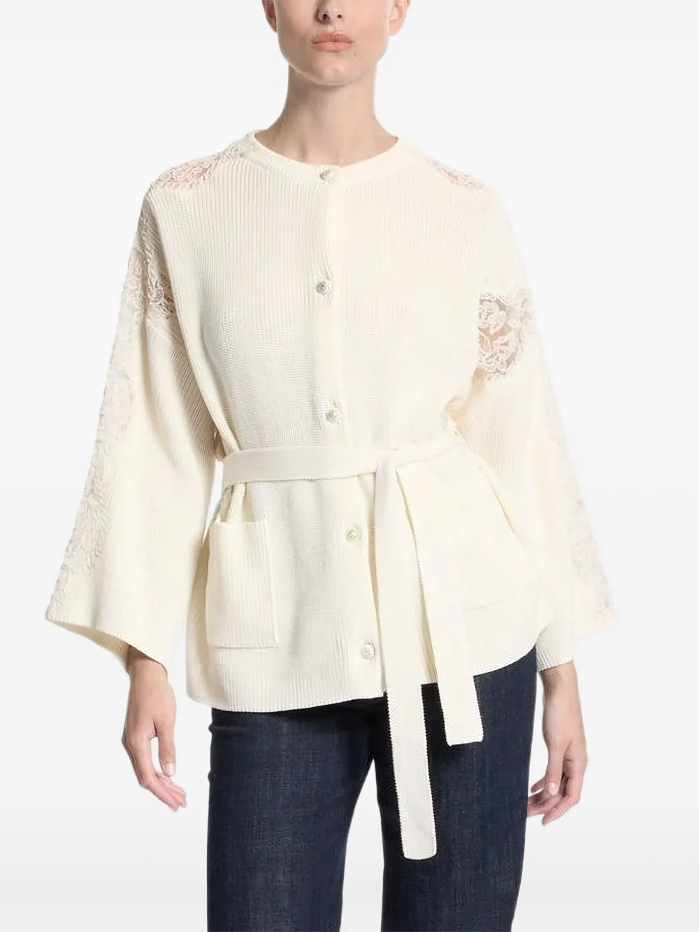 

Куртка с кружевными вставками и поясом Elie Saab, нейтральный