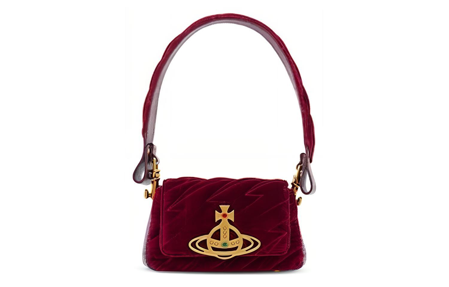 

HAZEL Бархатная хлопковая сумка через плечо, Багет сумка, Маленькая женская бордовая сумка на одно плечо Vivienne Westwood