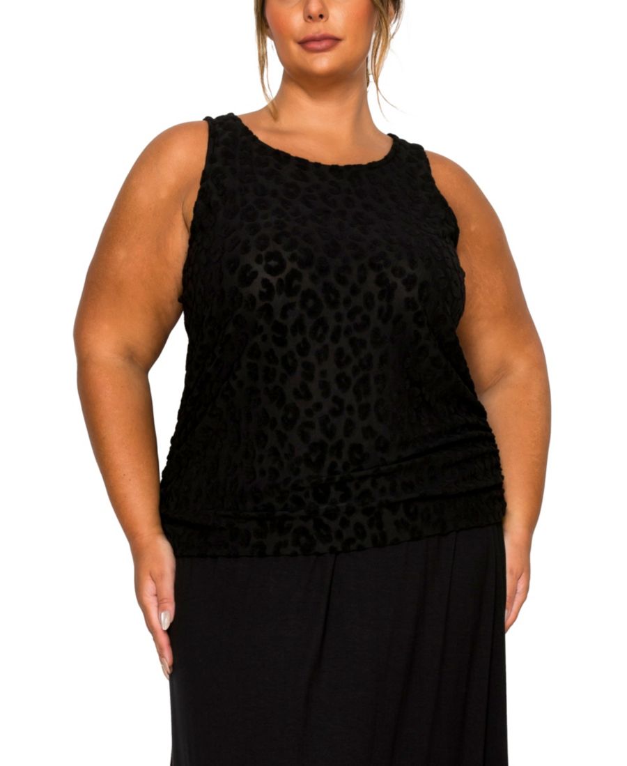 

Майка большого размера с леопардовым принтом и боковыми сборками COIN 1804, Black