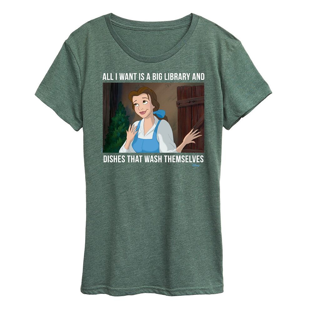 

Женская футболка с рисунком библиотеки Disney Princess Belle, цвет Heather Green