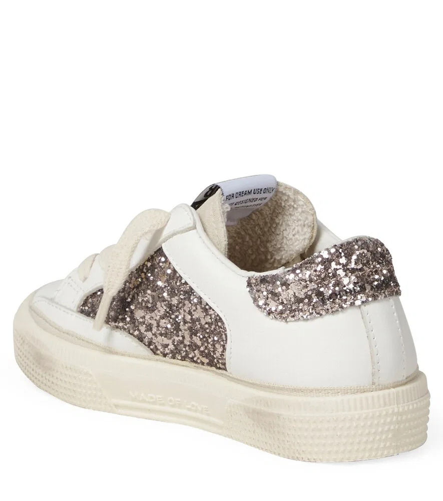 Кожаные кроссовки с майскими блестками Golden Goose Kids, белый — фото 3