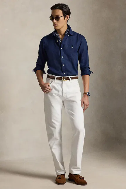 Рубашка льняная slim fit Polo Ralph Lauren, синий — фото 3