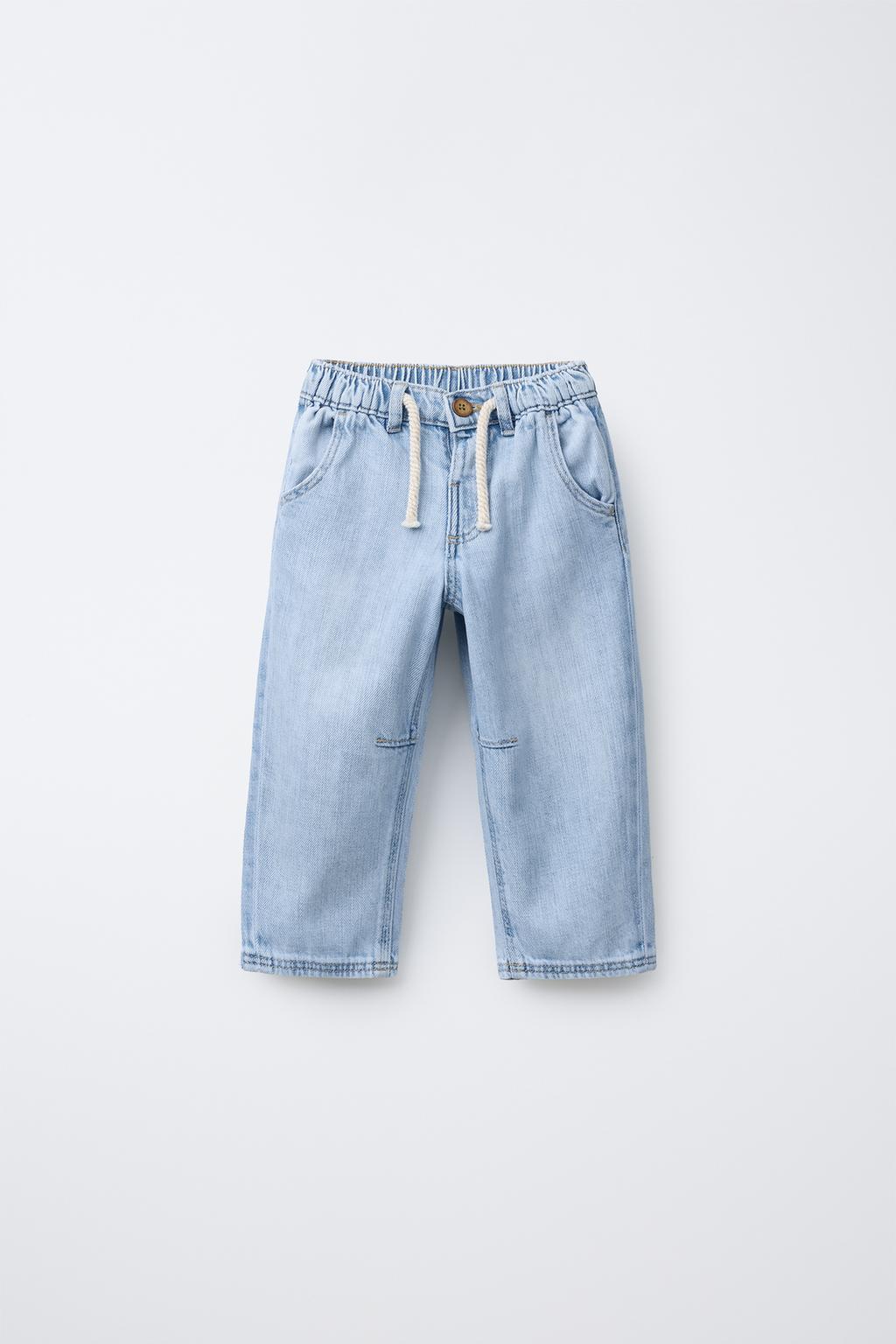 

Мешковатые джинсы со шнурком ZARA, светло-синий