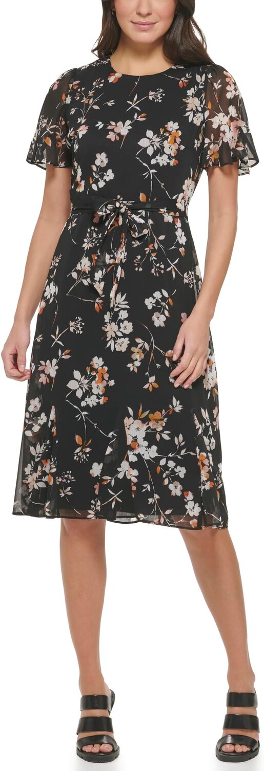 

Платье DKNY Chiffon Godet Sleeve and Skirt, цвет Black Multi