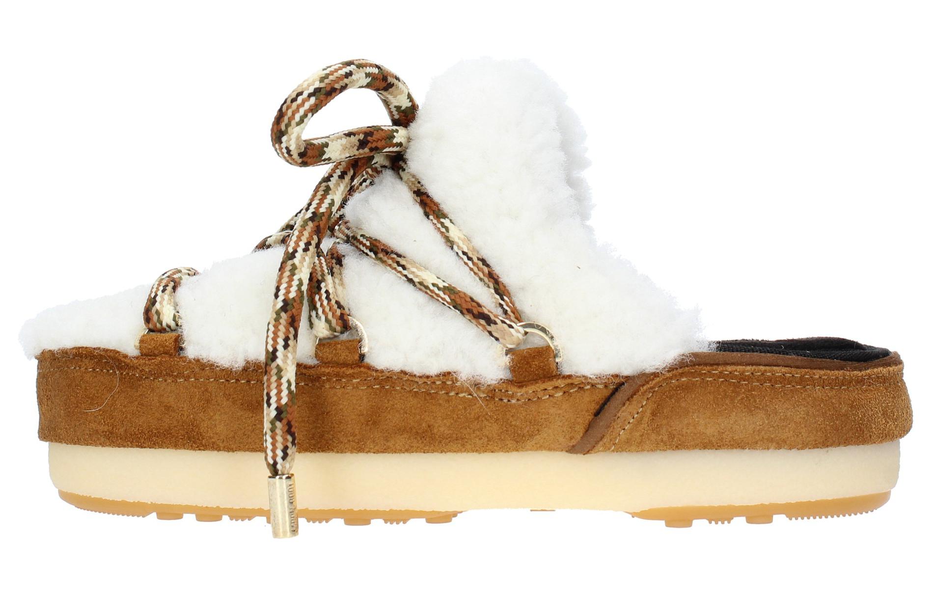 Тапочки-мюли из овчины Moon Boot, White Brown