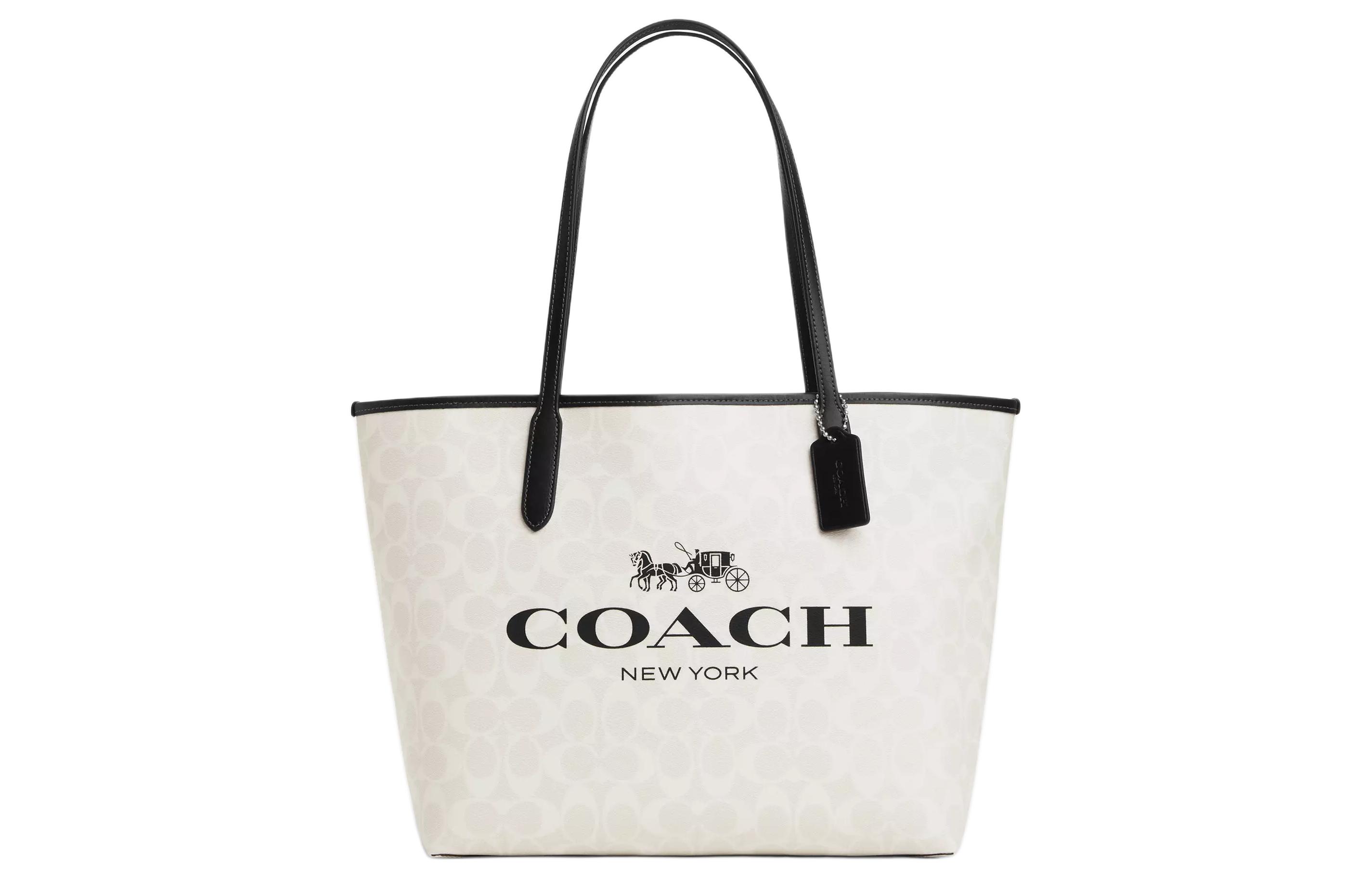 

COACH Городская холщовая сумка-шоппер, шоппер, женская сумка Chalk и Multicolor