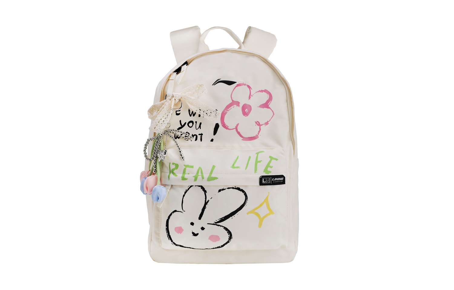 

LINING Полиэстеровый рюкзак милый кролик унисекс экрю, Ecru