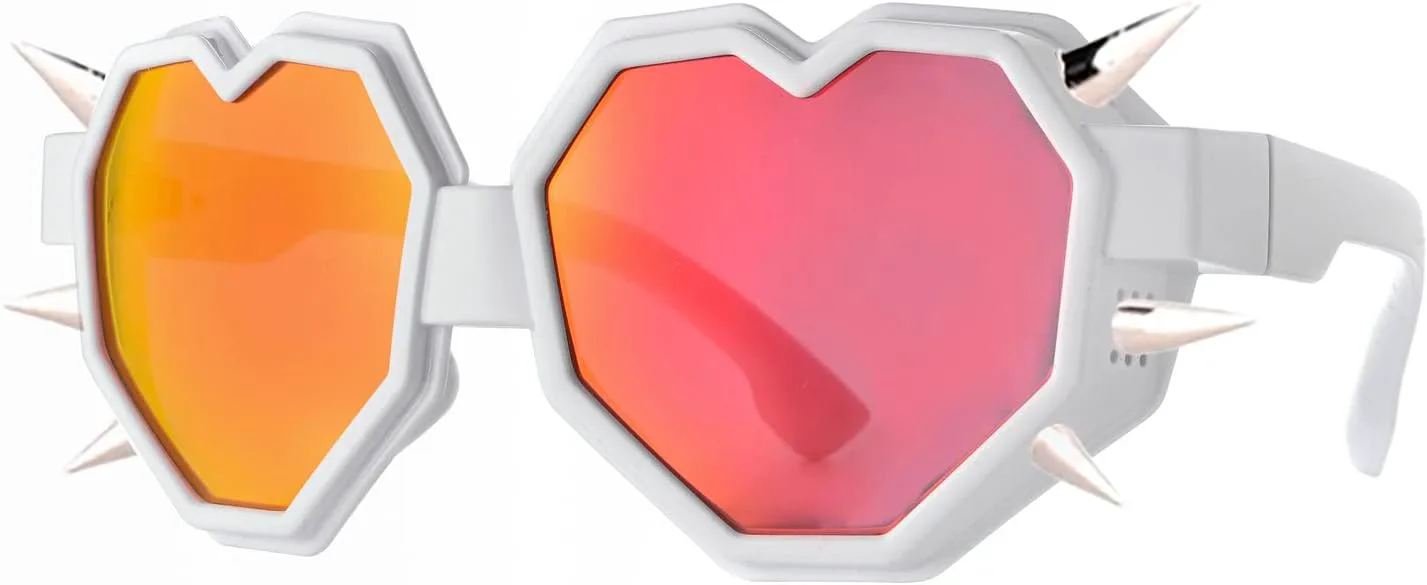 

Очки Laureles Heart Goggles Y2K Солнцезащитные очки для женщин Rivet Punk Цельные очки Oversized Love Солнцезащитные очки для мужчин, 2pcs Whitered+blackred