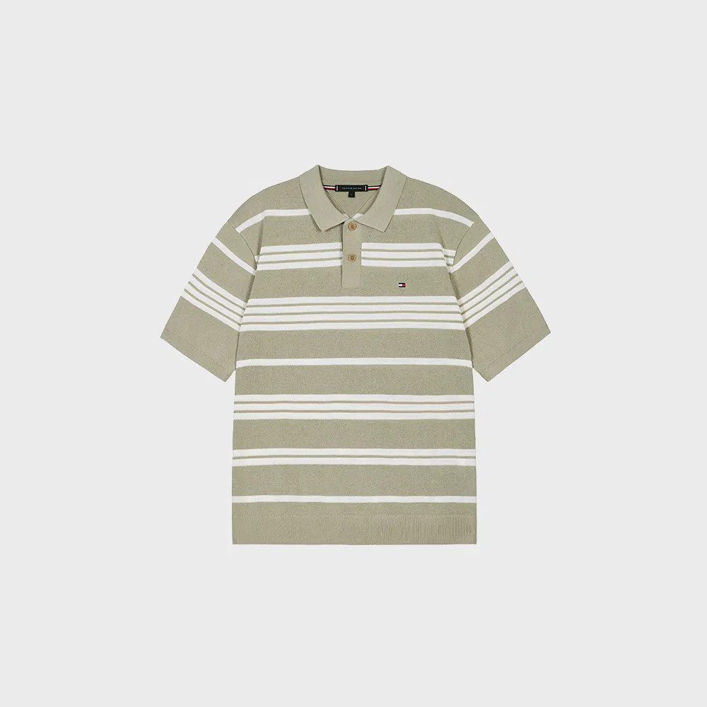 Мужская рубашка-поло из смесового хлопка, цвета хаки, от Tommy Hilfiger — фото 3