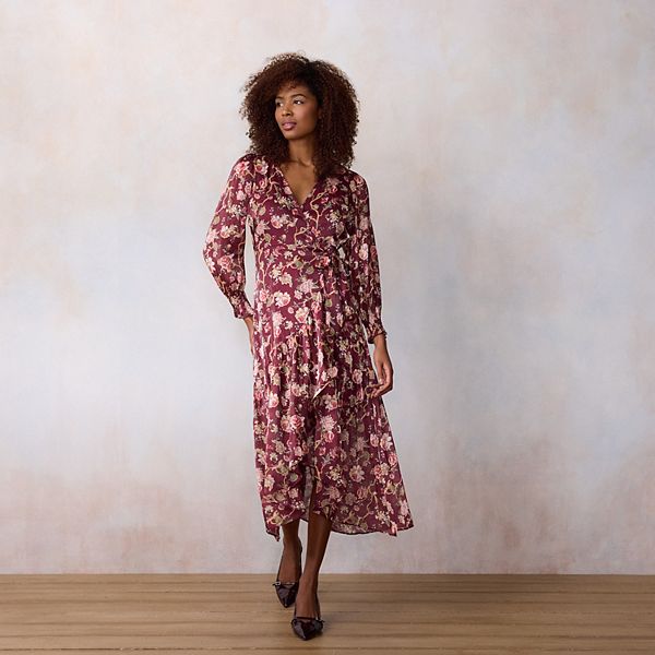 

Платье-макси Petite long wrap Lc Lauren Conrad, Wine Scarlet Vine