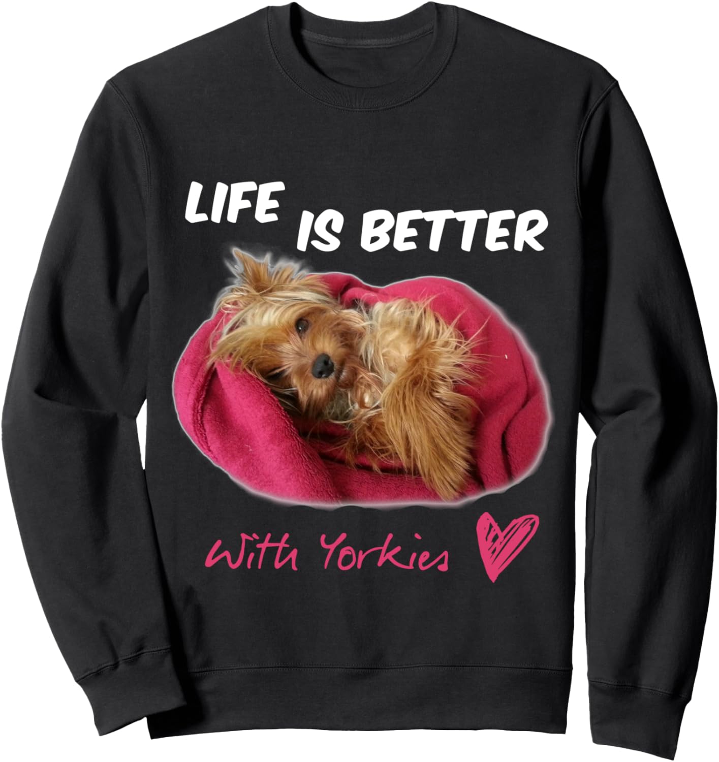 

Жизнь лучше с йоркширскими терьерами. Толстовка с изображением йоркширского терьера, черная (black 19-3911tcx), размер S Uab Kidkis