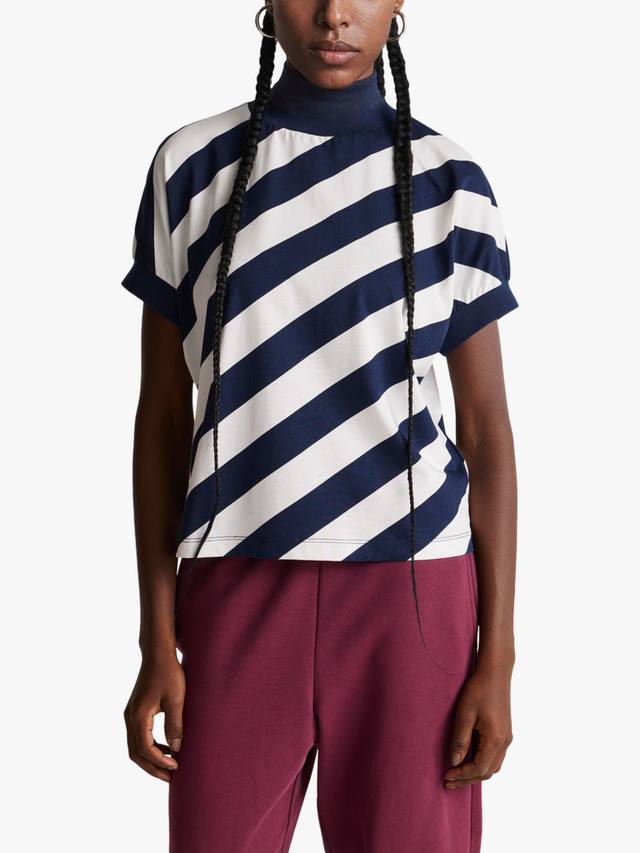 

Футболка из хлопка с полосками и воротником-воронкой свободного кроя Benetton, Navy/Cream