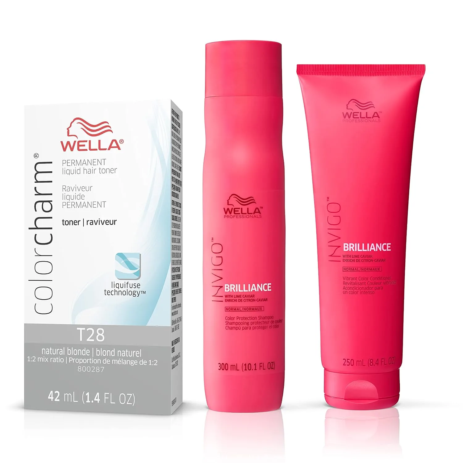 Шампунь и кондиционер WELLA Color Charm Invigo Brilliance Color Protection для тонких волос + тонер для волос, нейтрализует желтизну, оттенок T28 Natural Blonde