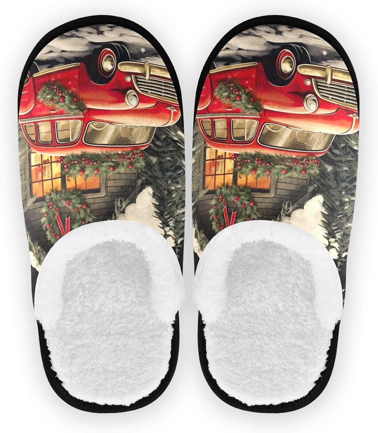 

Рождественские тапочки UMIRIKO с красным грузовиком, для женщин и мужчин, стираемые, с нескользящей подошвой, домашние тапочки с мешком для хранения для путешествий и спа 20847522