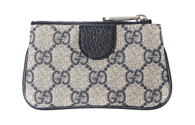 GUCCI Кошелек для монет и ключей Ophidia из холста с кожаным шармом женский синий и бежевый — фото 2