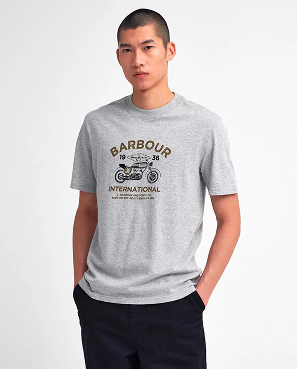 

Мужская футболка с короткими рукавами и принтом спереди Barbour, серый