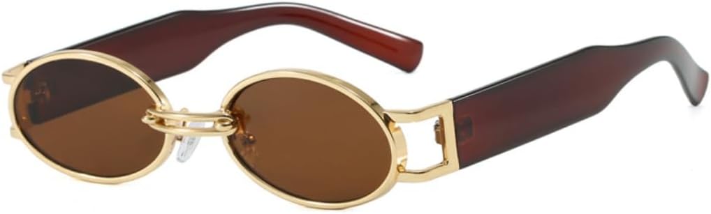 

Солнцезащитные очки с защитой UV400 | Овальная металлическая оправа, панк-стиль, широкая дужка | для женщин и мужчин, для занятий спортом на открытом воздухе и вождения DSVIGF, C2 Golden Brown