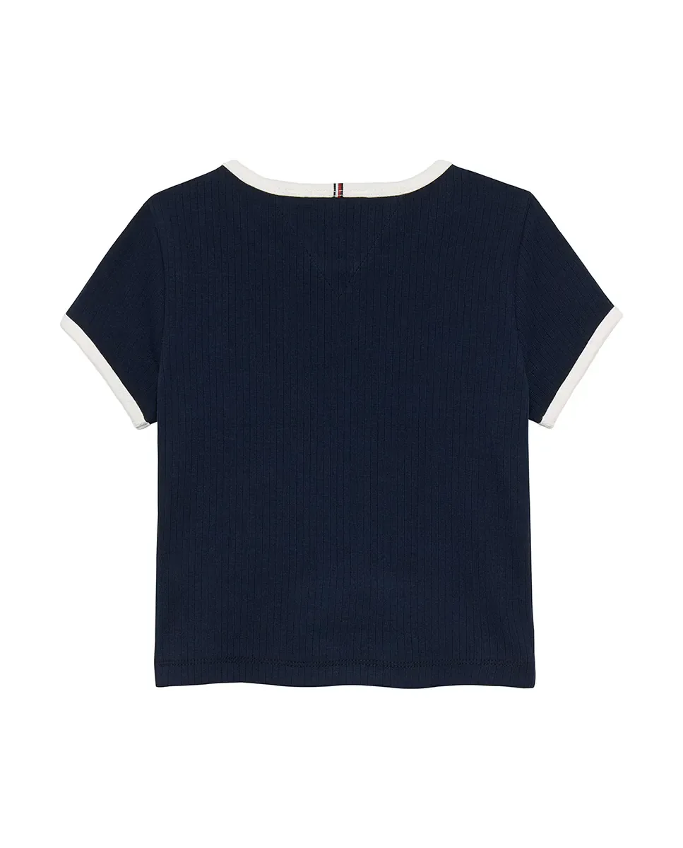 Вязаная футболка для девочки с коротким рукавом Tommy Hilfiger, синий — фото 2