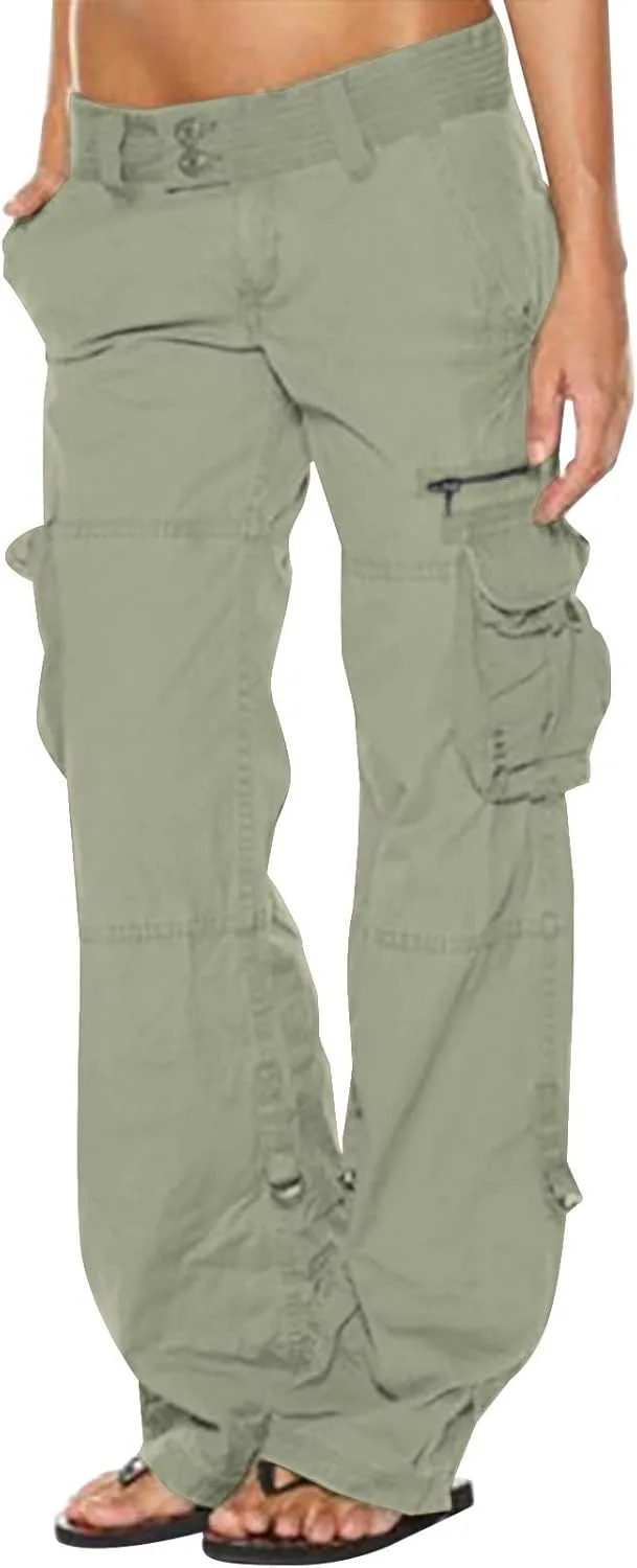 Женские карго штаны повседневные мешковатые парашютные брюки мода подростковые Y2K штаны стритвир широкие брюки с множеством карманов Generic, зеленый