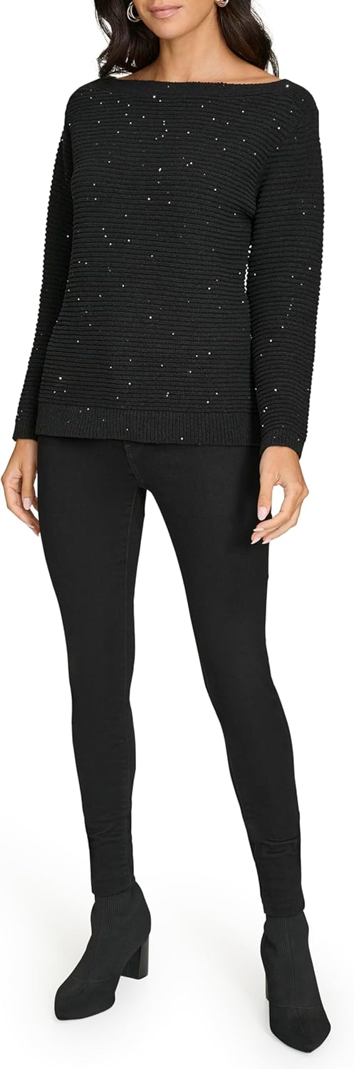 

Женский свитер Calvin Klein с вырезом-лодочкой и пайетками, Black