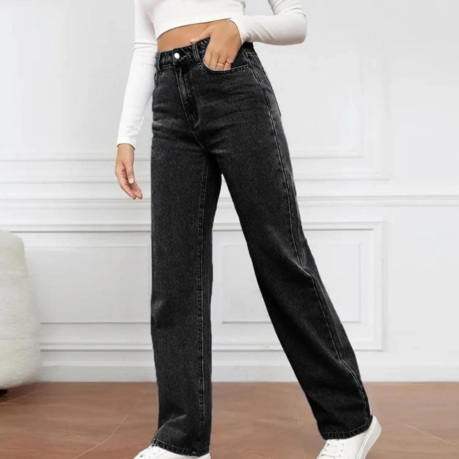 Женские джинсы с высокой талией и прямыми штанинами Slim Fit — фото 4