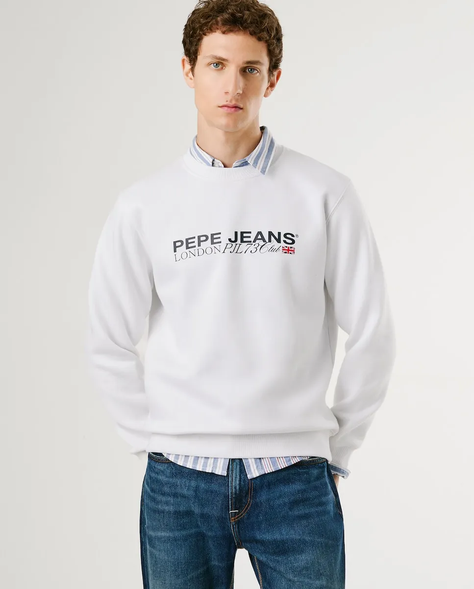 

Мужская толстовка с круглым вырезом и печатным логотипом Pepe Jeans, белый