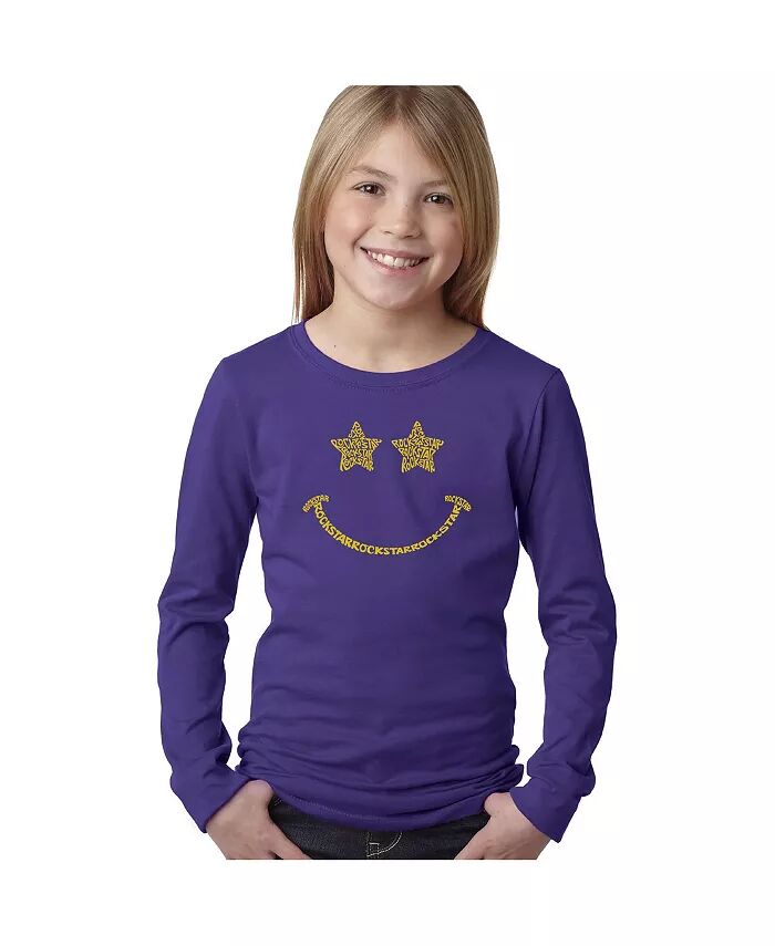 

Футболка с длинным рукавом Big Girl's Word Art - Rockstar Smiley LA Pop Art, фиолетовый