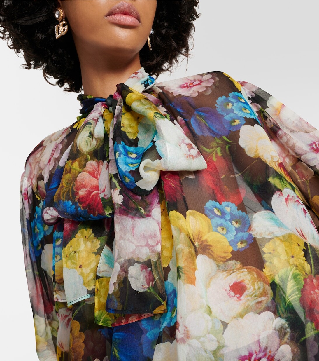 Блузка из шелкового шифона с цветочным принтом Dolce&Gabbana, мультиколор — фото 4