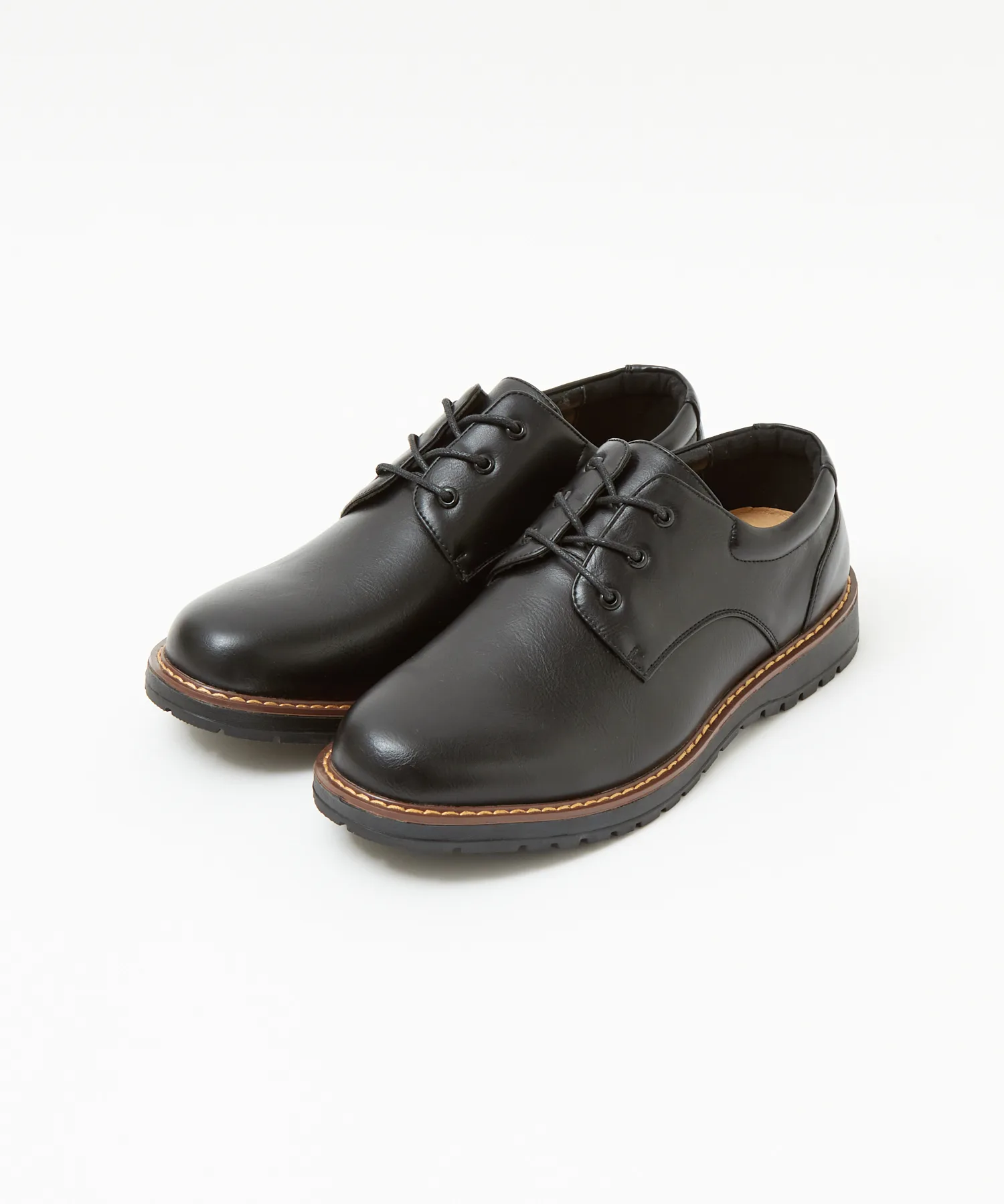 Унисекс туфли из синтетической кожи Tank Sole Plain Toe Oxford U-Tip черные MYSELF ABAHOUSE