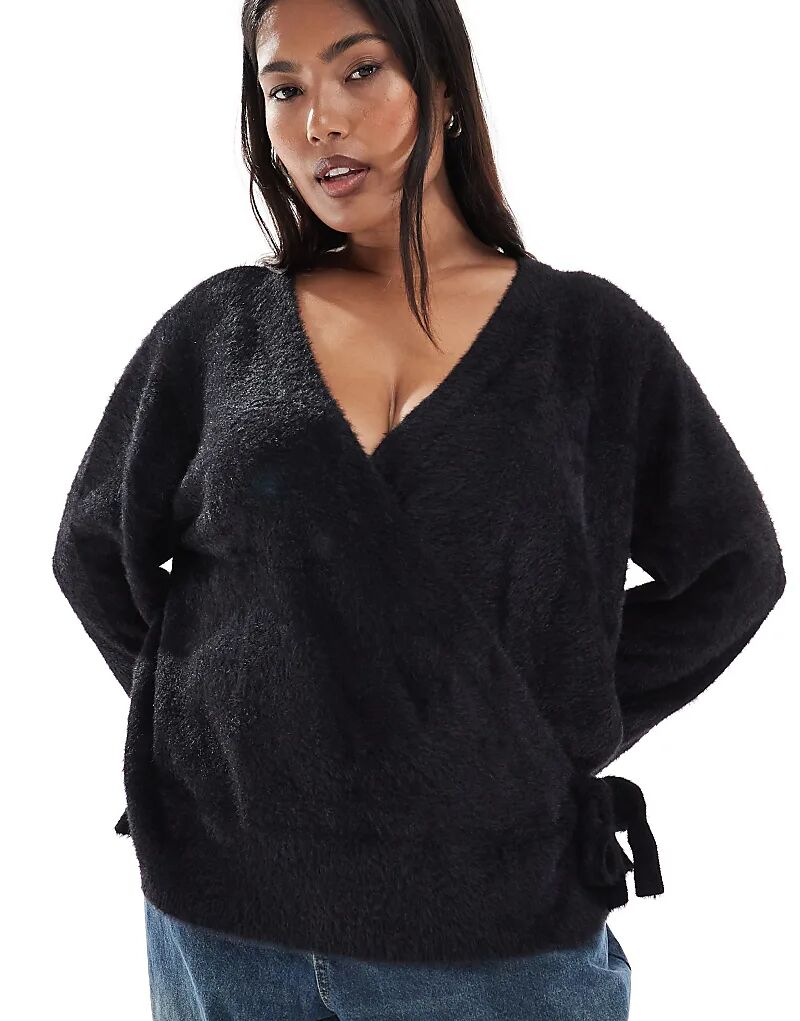 

Вязаный кардиган Curve с запахом ресниц ASOS DESIGN черного цвета